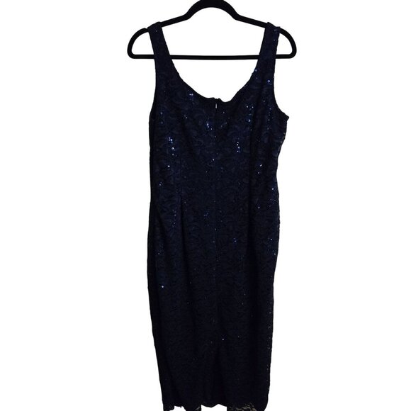 Alex Evenings Sequined Lace Sheath Dress Jacket Navy Midi Mother Of Size 12 - Picture 4 of 9